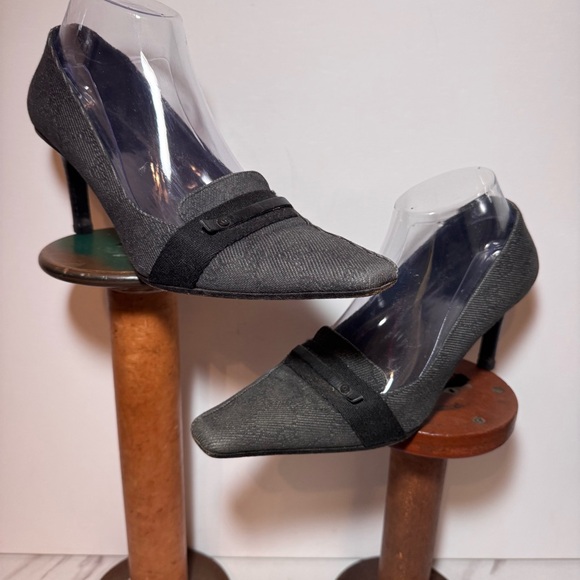 VTG GUCCI Double G Fabric Heels BLACK DENIM / 38.5 EU (8.5 US) - Picture 1 of 16
